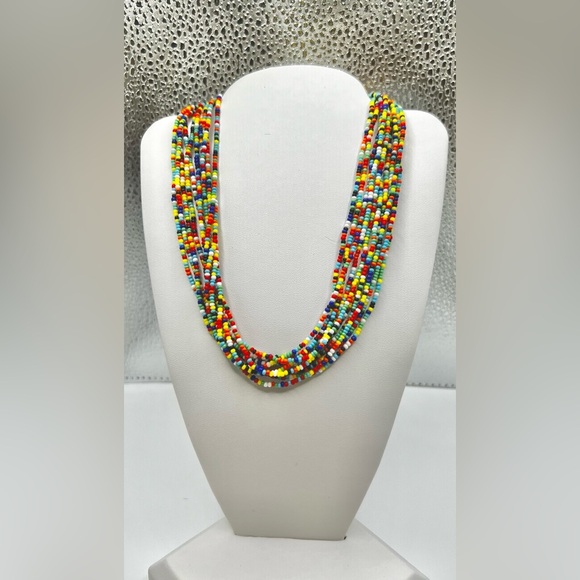 Handmade Multi Colored Seed Beaded Western Native American 15 Inch Necklace - Picture 1 of 6